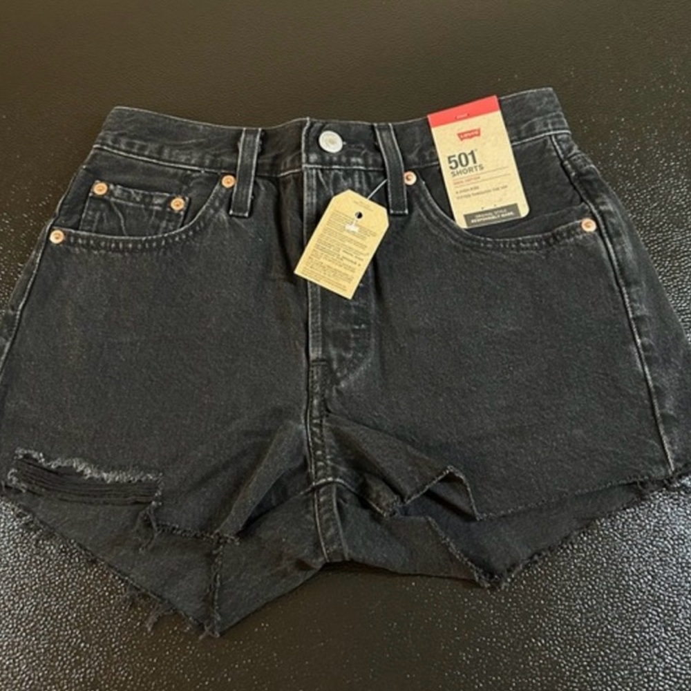 NEW Levi's 501® High-Rise Button Fly Cut-Off Shorts – Size 25, Distressed Black